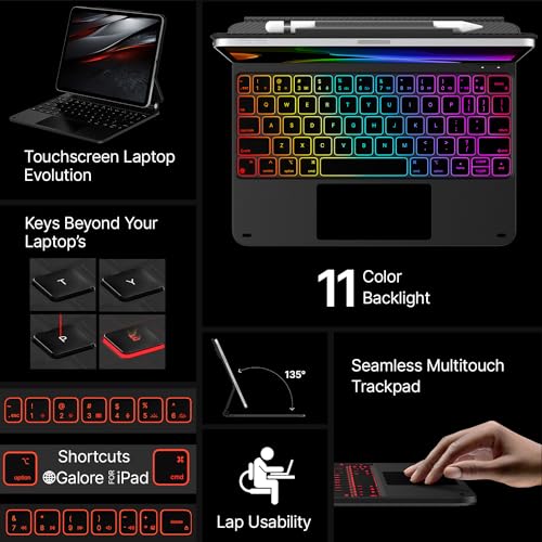 Image of typecase Edge Keyboard Case for iPad 11th Gen A16 (2025) & 10th Gen 10.9 inch (2022) - Multi-Touch Trackpad, 11-Color Backlit Magic-Style Keyboard - Floating Magnetic Stand, Pencil Holder - Carbon Fiber