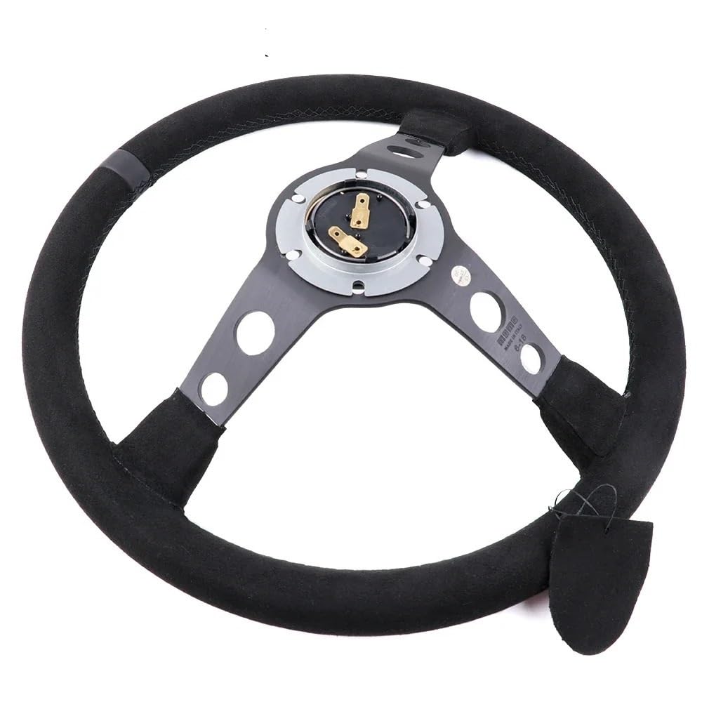 Generico Volante, Volanti Volante sportivo da corsa in pelle scamosciata NERO 14 pollici/350 mm