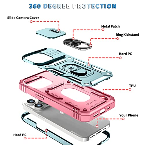 Coque Max 6,7" antichoc avec protège-objectif coulissant rose et vert