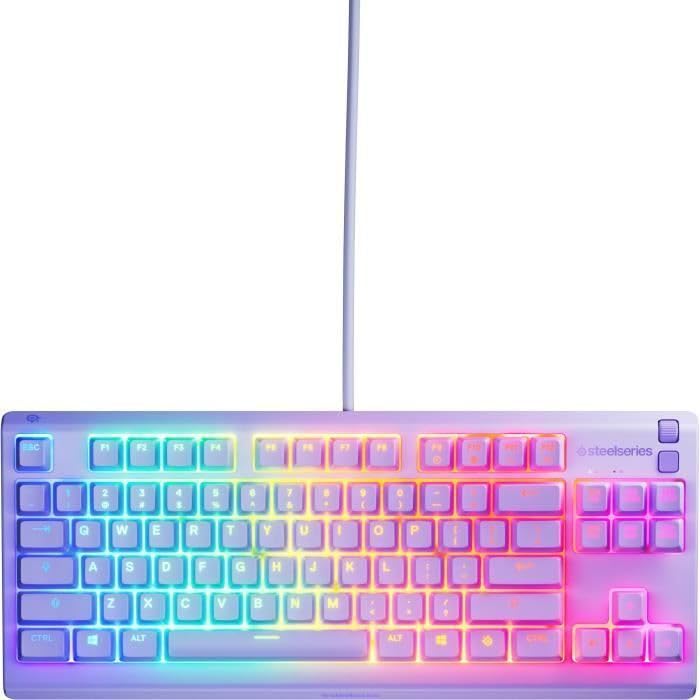 SteelSeries Apex 3 TKL Lavendel RGB Gaming-Tastatur – Kompakter Tenkeyless-Formfaktor – 8-Zonen-RGB-Beleuchtung – Wasser- und Staubresistenz – Flüsterleise Gaming-Switches - FR Layout AZERTY
