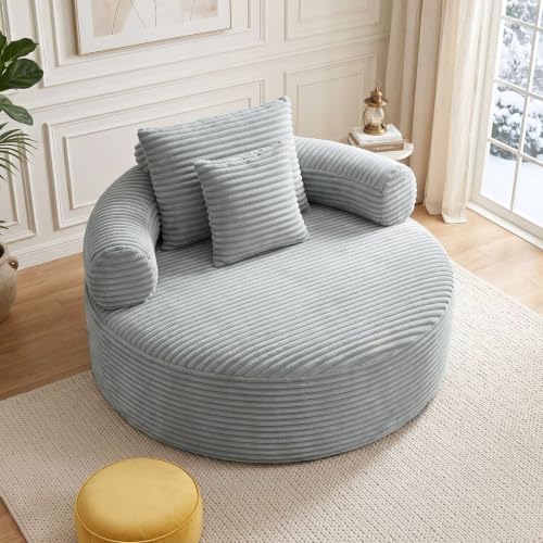 Image of Trustyue Boneless Couch,Comfy Fluffy Sofa Bed,Upholstered Sleeper Sofa with Cup Holder and Throw Pillows,Corduroy Plush Cloud Lounge Chair (Grey, Corduroy)