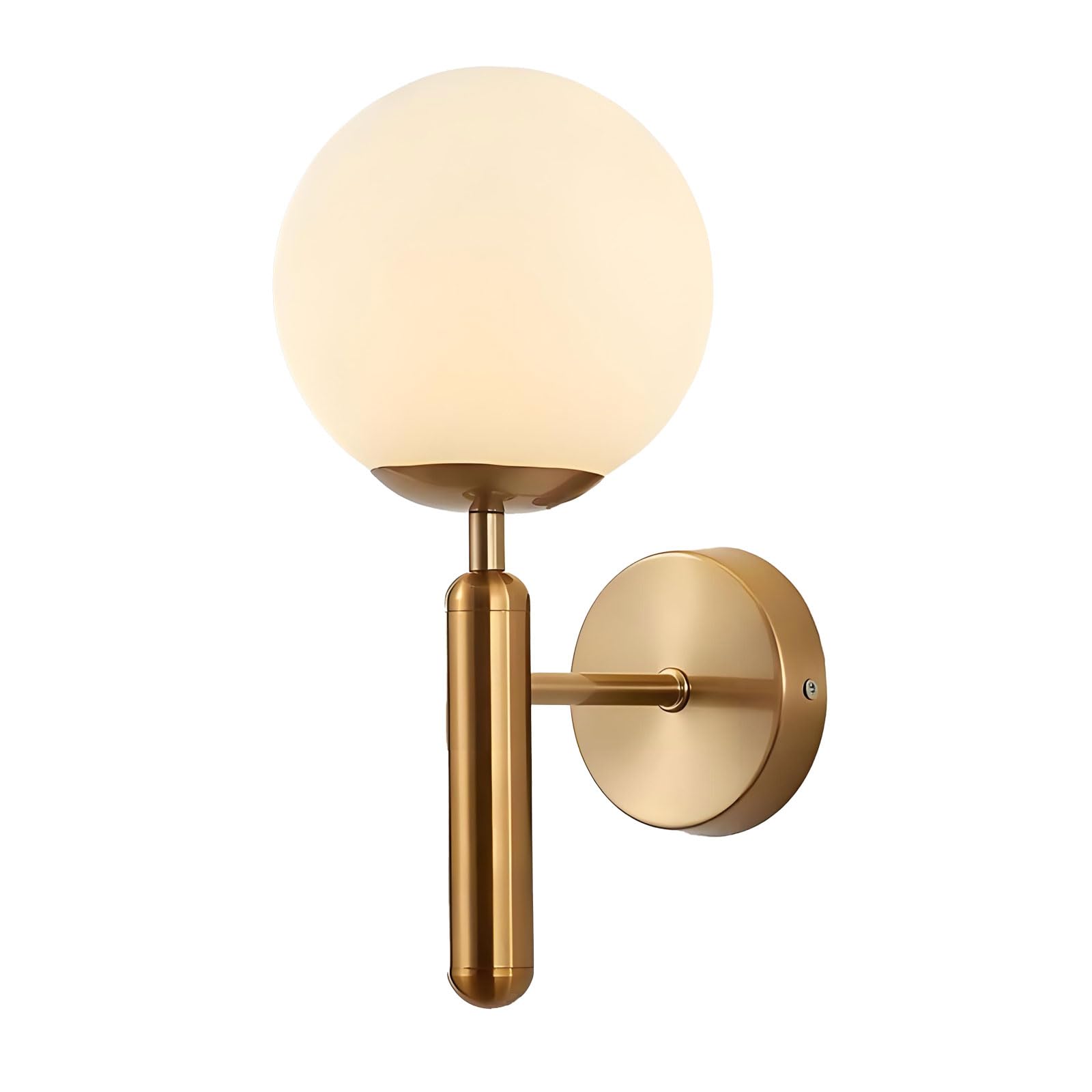 Applique da parete a sfera in vetro bianco da 150 mm, globo di vetro bianco con applique da parete in ottone dorato (Ottone Oro)
