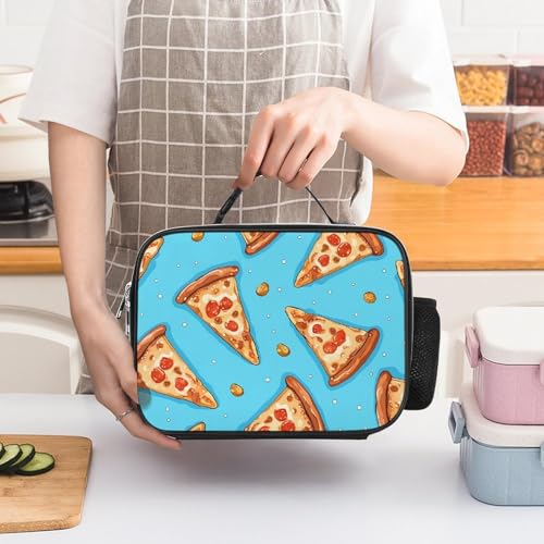 asbwuo Light Blue Pizza Slice Insulated Lunch Bag for Women Lunch Box Large Capacity, Leakproof Tote with Detachable Handles- 5-Hour Cold/Hot Retention Cooler Bag for Office, Picnic, Camping