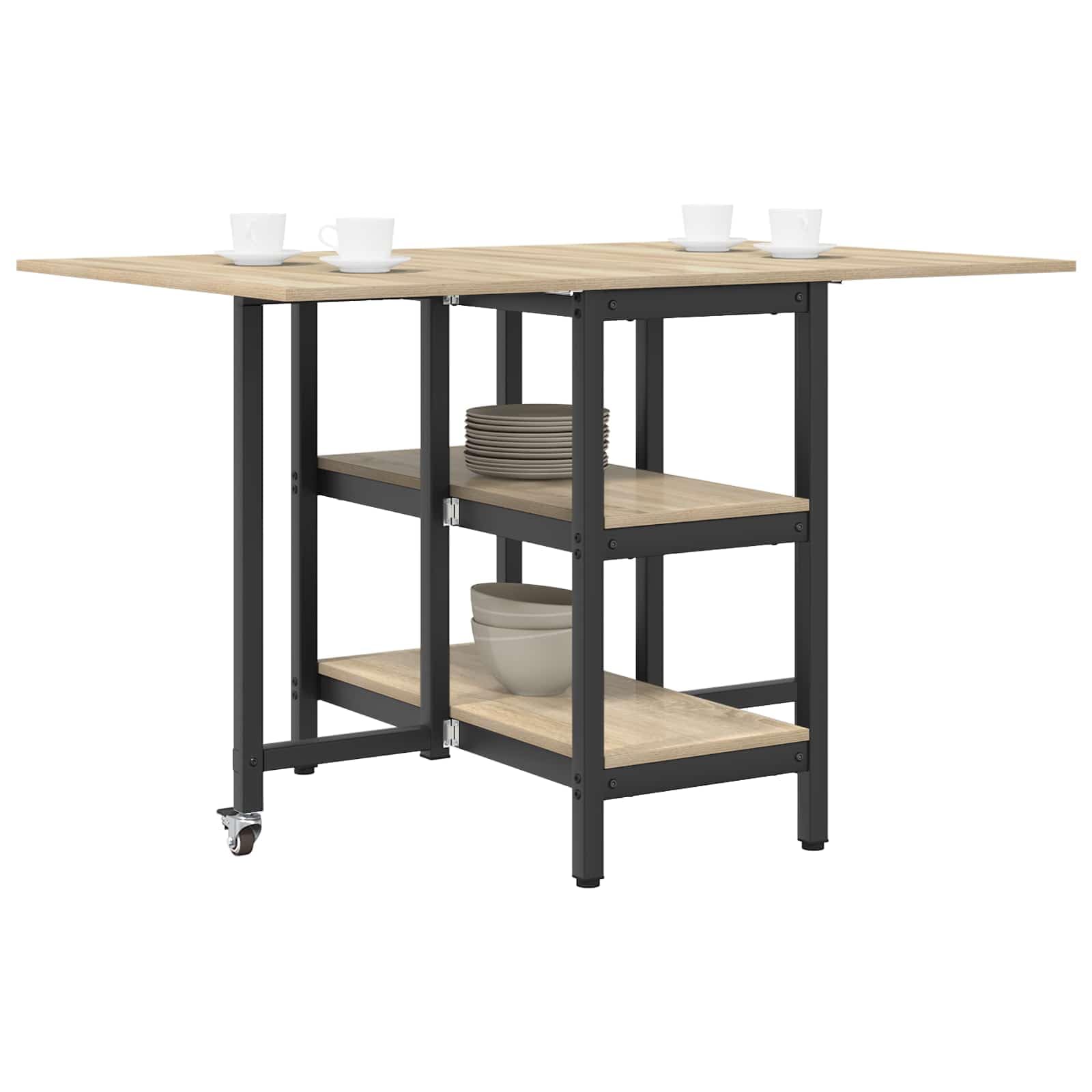 Tavolo da Pranzo Allungabile Pieghevole 122x80x76,5 cm | Mobile salvaspazio per cucina e soggiorno con due ripiani inferiori per riporre stoviglie e accessori.