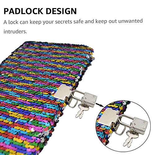 Vipbuy Magic Reversible Sequin Notebook Diary Lined Travel Journal With Lock And Key For Kids Girls, Size A5 (8.5" X 5.5"), 78 Sheets, Rainbow To Silver #TOP4