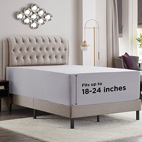 Empyrean Grey Lavender Extra Deep Pocket Fitted Sheet Queen, Hotel Luxury Queen Fitted Sheet Only Easily Fits 18 to 24 Inch Mattress, Super Soft, Wrinkle-Free Bottom Sheets with Corner Straps