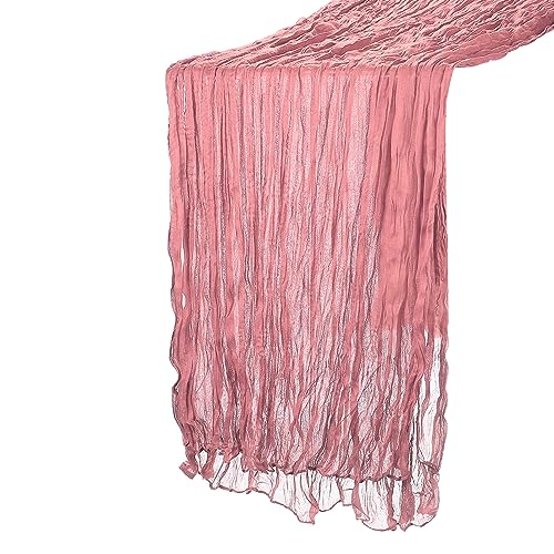QUARKZMAN 10Ft Tovaglia Tavola Stamigna, 35 x 118 Pollici Rustico Garza Tovaglia Puro Runner per Matrimonio Festa Matrimonio Decorazioni Tavolo, Rosa Polvere