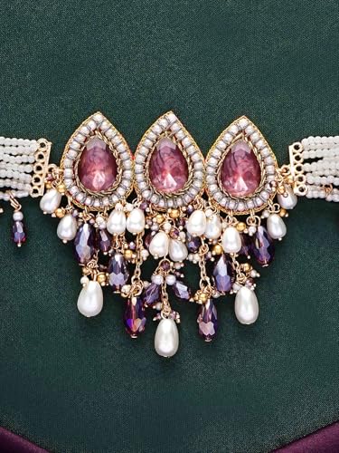Image of SANJOYA by EVERSTYLISH Embroidered Choker Necklace for Women | Stone, Beads & Pearl Statement Neckpiece | Ethnic Jewelry for Weddings, Festivals & Special Occasions
