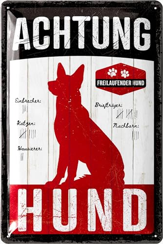 LANOLU Retro Blechschild Warnung vor dem Hund Schilder, retro Blechschild vorsicht Hund Schild, Achtung Hund Schild lustig, Warnschild Hund, Metallschilder mit Sprüchen, 20x30cm