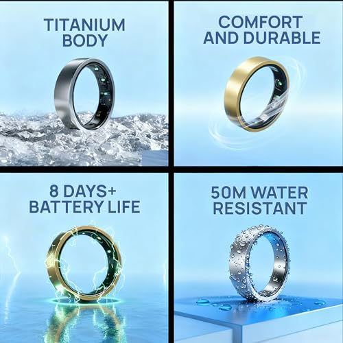 Image of HART X2 Smart Ring, 8+ Days Battery, Fitness Tracker for Sleep, Recovery, Stress, Workout, Live Heartrate, Calories, Smart Ring for Men & Women,Buy Sizing Kit First, Titanium (Gunmetal Black,12)