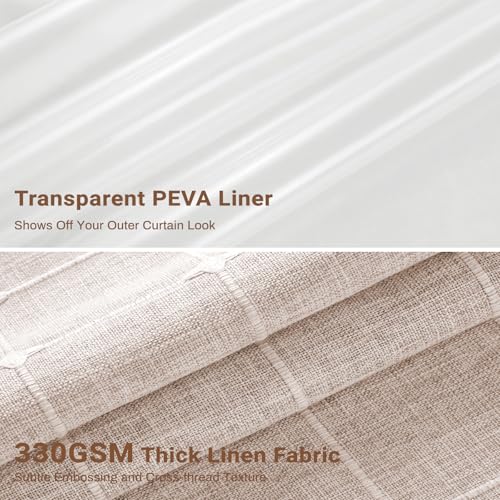 Image of BTTN 3 in 1 Shower Curtain with PEVA Liner, Tan Boho Linen Fabric Shower Curtain Set with Plastic Hook, Farmhouse Bohemian Country Cute Waterproof Cloth Shower Curtain for Bathroom, Taupe, 72x72