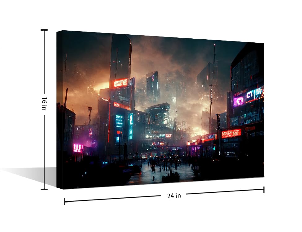 Canvas Wall Art for Living Room Futuristic Cyberpunk Streets Modern Home Decor Future City Concept HD Printed Posters Artwork for Bedroom Office Wall Art Painting Pictures Ready to Hang - Image 2