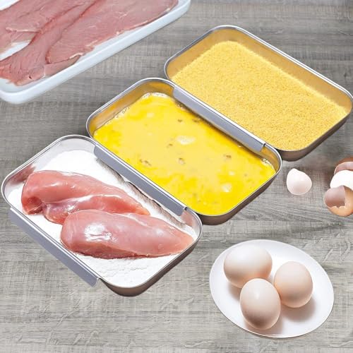 LYHLYA Panierbleche Set mit 3 Baggerschalen zum Kochen, Edelstahl-Panel-Set zum Marinieren von Fleisch, Huhn, Fisch, Lebensmittelzubereitungsschale