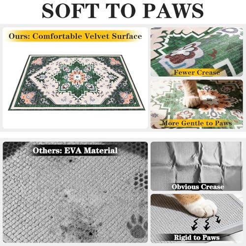 Image of EXPAWLORER Cat Litter Mat, 20 inchx32 inch Small Non-Slip Urine Waterproof Litter Trapping Mat Easy to Clean Washable Litter Box Mat for Floor Soft on Kitty Paws, Indoor Food Mats Rug Pads for Bathroom Green