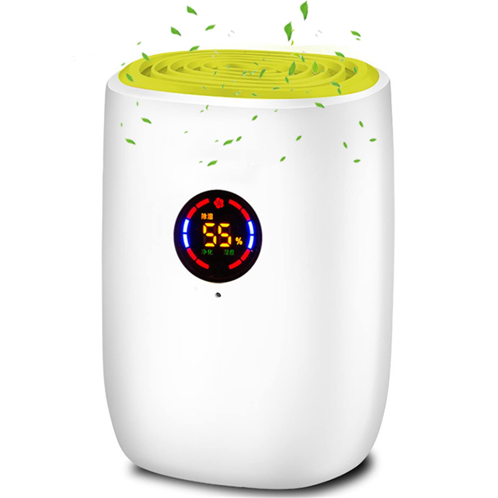 Mini osuszacz do pomieszczeń, elektryczny, cichy, automatyczny, 800 ml, do kuchni, sypialni, łazienki, automatyczne rozmrażanie, wyświetlacz HD, 300 ml/T (biały, żółty)