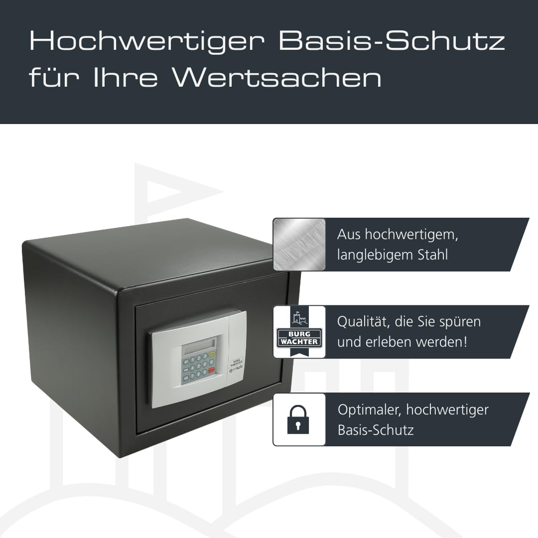 BURG-WÄCHTER Möbeltresor mit elektronischem Zahlenschloss, inkl. Fachboden, Doppelwandige Tür, 20,5 l, 14,5 kg, Point-Safe P 2 E, Schwarz