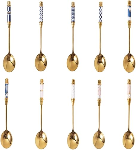 Miniatura 7 de Cucharas de café de acero inoxidable chapadas en oro, cucharaditas de acero inoxidable, cuchara de cerámica, cuchara de té y café para postre,