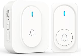 Wireless Doorbell for Home Waterproof Classroom Door Bell 656Ft Range 110dB 36 Chimes 5 Volume Battery Doorbell with Blue LED Easy installation Perfect for Home, Office, Apartment, Warehouse