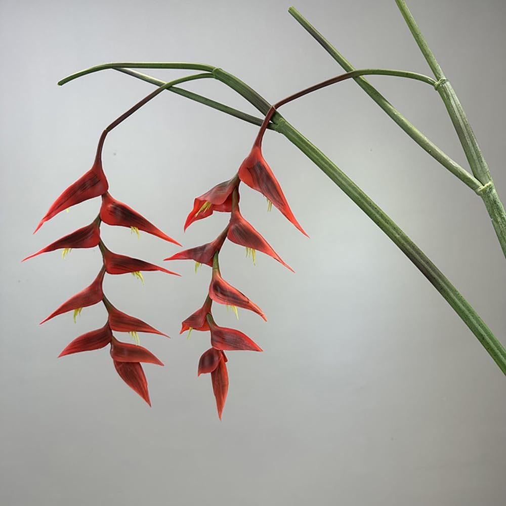 2 Pack Large Bird of Paradise Heliconia Stem Artificial Hanging Flowers 38" Faux Long Stem Flower for DIY Party, Office, and Home Decoration (red)