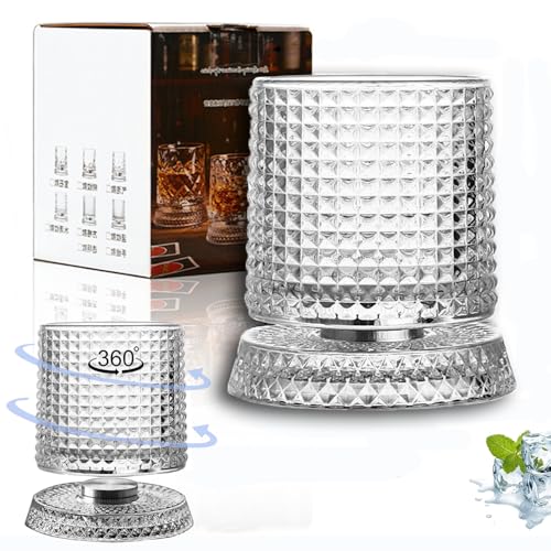 LIBRNTY Vasos de whisky,vasos de whisky giratorios,280ml/360° giratorio con posavasos,vasos de whisky relajantes de descompresión,Vidrio de Whisky Personalizados Regalos para Hombres (B002)