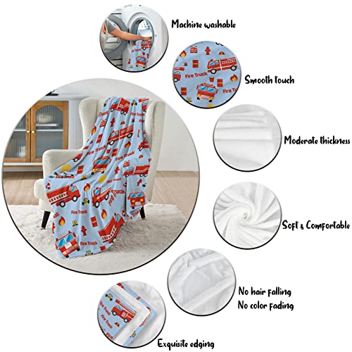 Fire Truck Throw Blanket, Fire Truck Blanket For Boys, Blue Firefighter Throw Blanket, Soft Cozy Fluffy Fuzzy Flannel Truck Car Blankets For Teen Men Birthday Gifts Sofa Couch Bed Decor, 50X60 Inch #TOP2