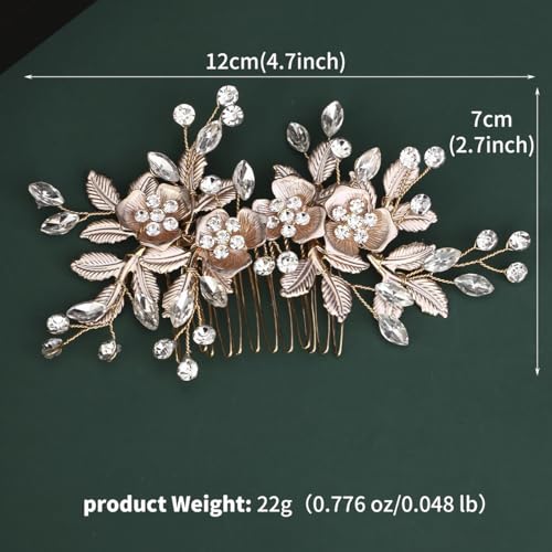 Adorno de cabello nupcial con diseño de hoja de cristal dorado miniatura 6