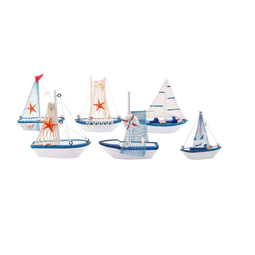 Décorations de bureau bateaux en bois avec petit modèle de voilier méditerranéen