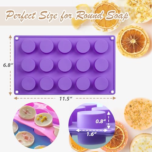 Image of HKNMTT 3Pcs Round Cylinder Small Silicone Molds 15-Cavity Soap Mold