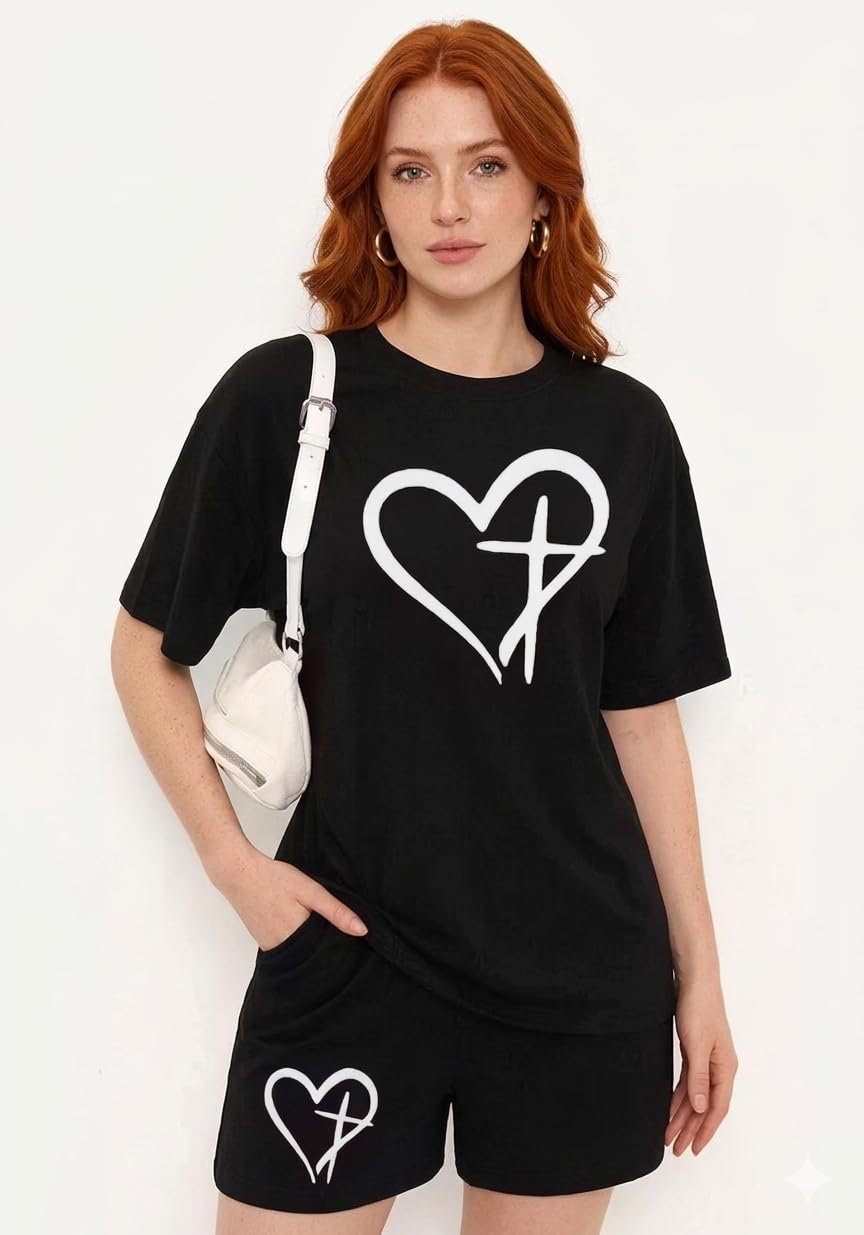 Women Cotton Night Suit Top and Shorts Co-ord Set, Heart Print, Loose Fit, Soft Breathable Sleepwear, Casual Lounge Wear-picture-57