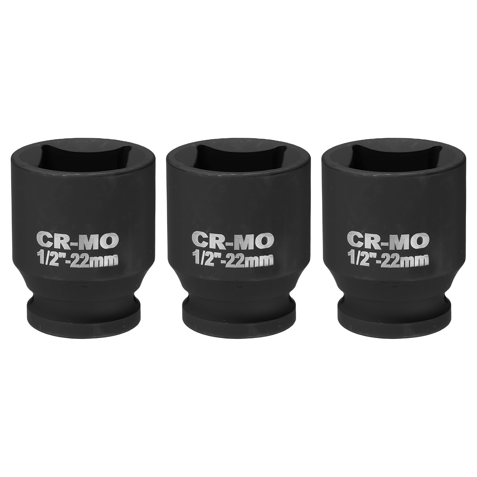 sourcing map 3pcs 4 Point Square Socket 1/2" Drive 22mm Metric Square Impact Socket CR-MO Blackening Standard Wheel Sockets Pneumatic Socket Tool for Auto Repair Mechanical Maintenance Home Use