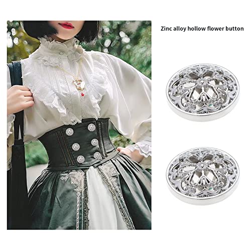 VGOL 20pcs Clothes Button 25mm Fashion Hollow Flower Alloy Round Shaped Sewing Button for Men Women Blazer Coat Uniform Shirt and Jacket Silver - Image 2