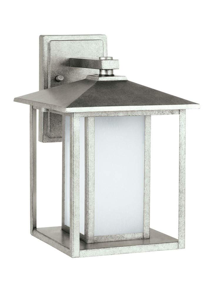 Generation 89031-57 Transitional One Light Outdoor Wall Lantern from Seagull-Hunnington Collection, Nickel, Silver Finish, Weathered Pewter