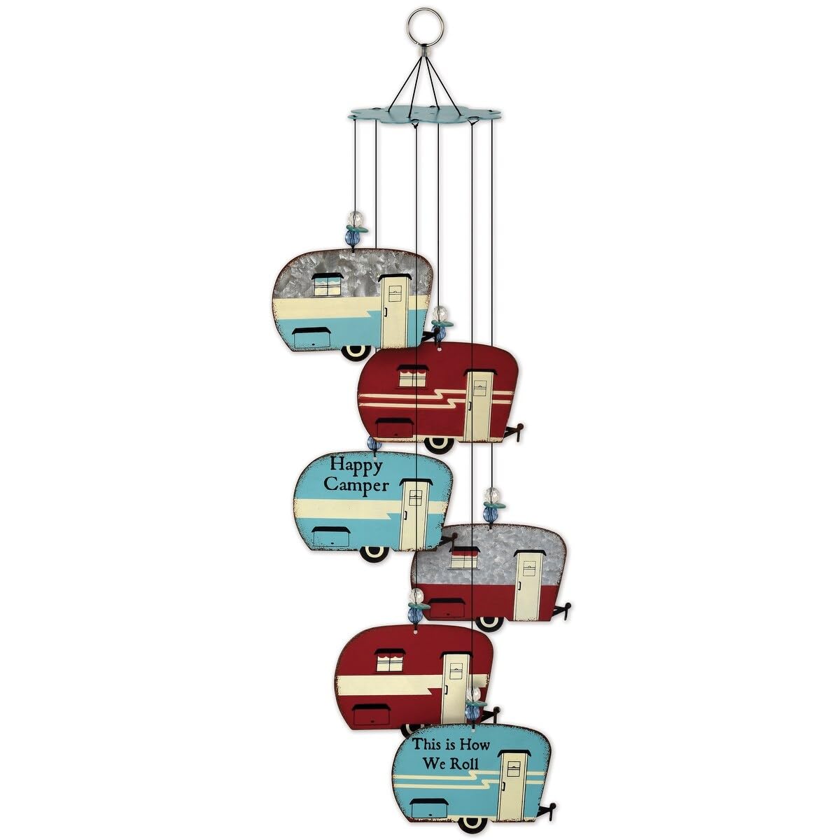 Happy Campers Retro Trailer Wind Chimes - 6 Weathered Galvanized Metal Signs