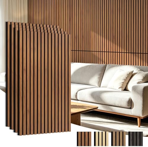 Art3d 47 x 23.6 Inch Acoustic Wood Slat Design Wall Panel, 4-Pack, Chestnut