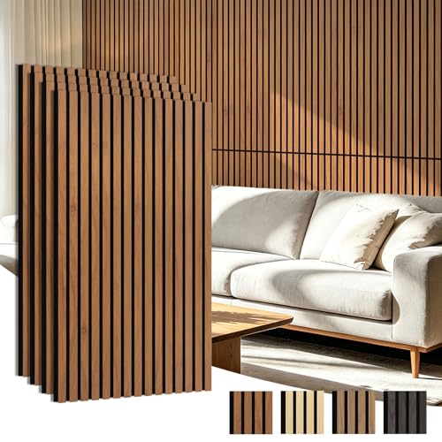 Art3d 4-Pack 47x23.6 Inch Acoustic Panels with Wood Slat Design - Soundproof Wall Panel for Office Gaming Room & Studio Ideal for Streamers Home Workers & Recent Movers Walnut