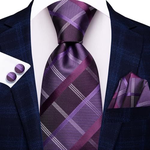 Image of Hi-Tie Men 63inches Tie Set Extra Long Necktie Paisley Tie Pocket Suqare Cufflinks Big and Tall Men Tie
