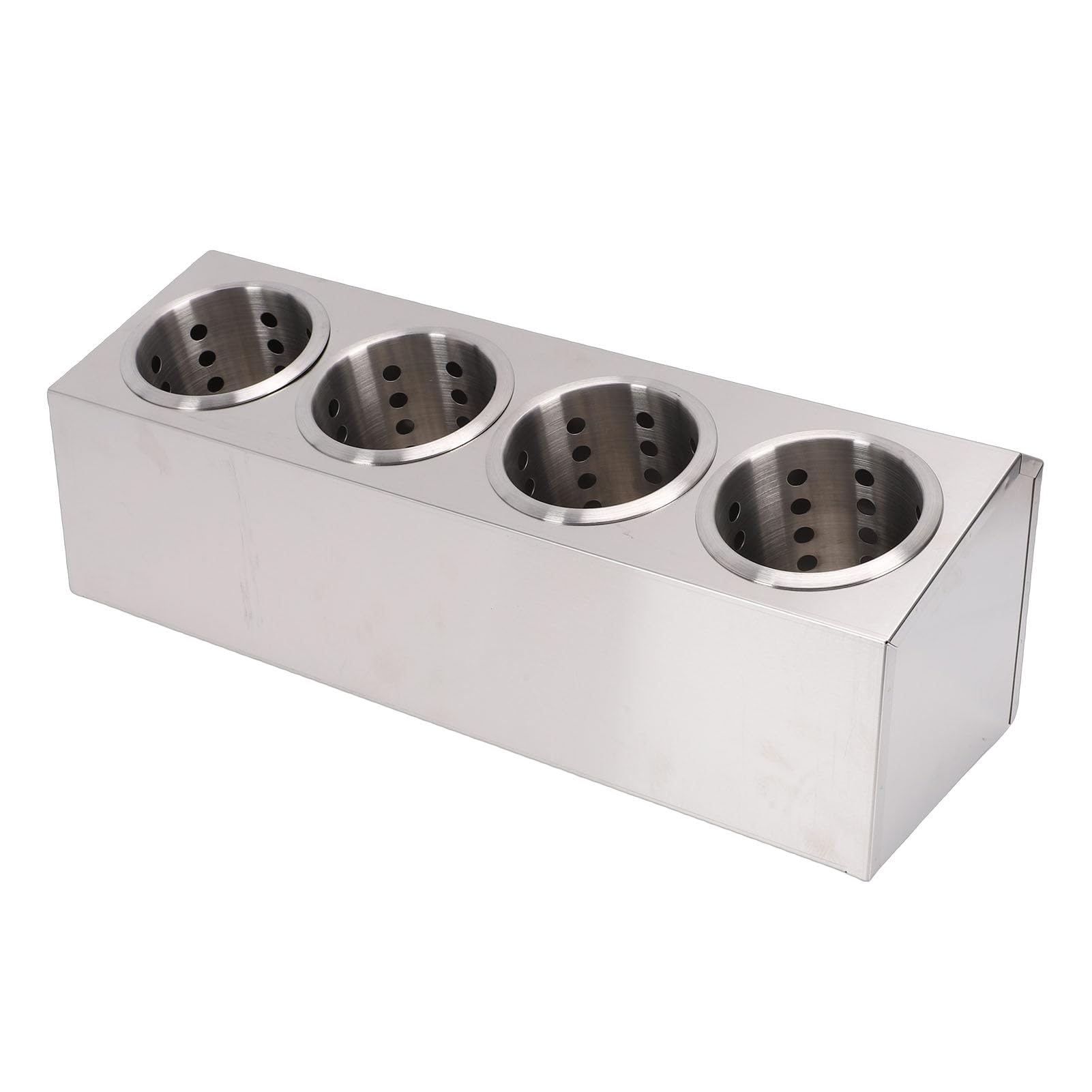 Organizador de Cubiertos para Encimera de Acero Inoxidable, Contenedor de Utensilios de Cocina con Base Antideslizante para Tenedores Cucharas Palillos (4 compartimentos 1 fila)