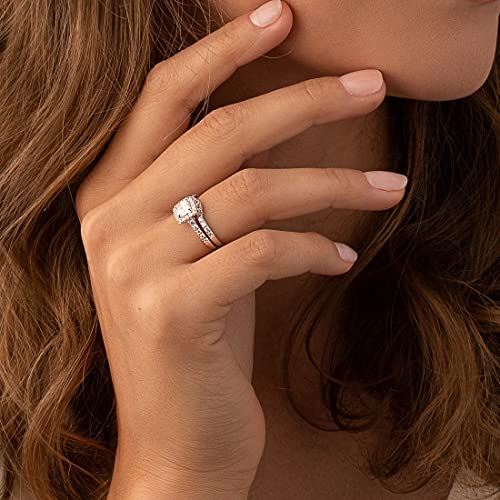 PEORA 14K White Gold Cushion Cut Engagement Ring and Wedding Band Bridal Set for Women, F-G Color, VVS Clarity, Sizes 4-102