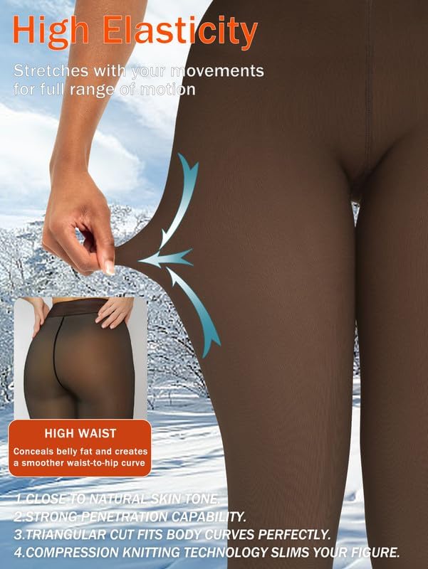 Women Fleece Lined Tights Warm Fake Translucent High Waist Pantyhose One Seam Thermal Outdoor Leggings Winter 6Colors - Image 3