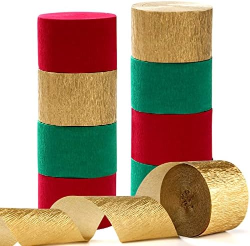 Red-Green Gold Party-Decorations Christmas Streamers - 9 Rolls New Years, Winter Decor Crepe Tissue Paper Streamer Wedding Birthday Baby Bridal Shower Garland Panduola