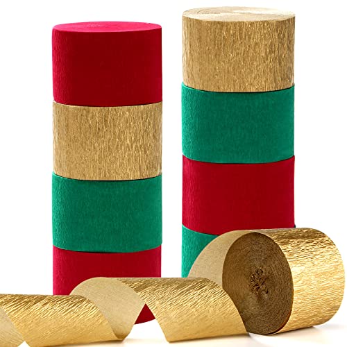 Image of Red-Green Gold Party-Decorations Christmas Streamers - 9 Rolls New Years, Winter Decor Crepe Tissue Paper Streamer Wedding Birthday Baby Bridal Shower Garland Panduola