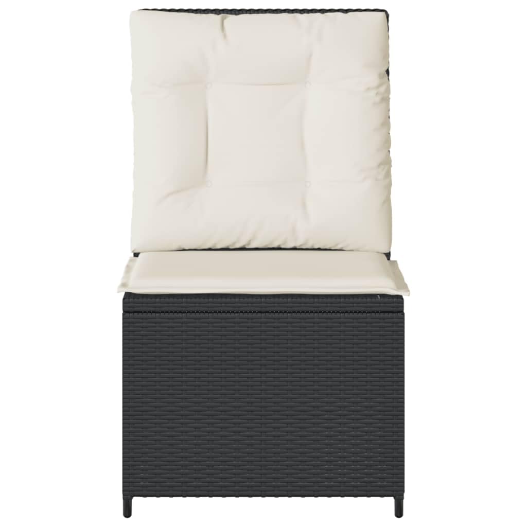 Poltrona da giardino con funzione reclinabile, in rattan nero, regolabile, resistente alle intemperie, portata 110 kg, cuscino incluso, per giardino, terrazza e balcone