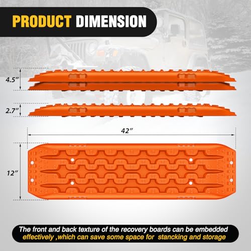 Image of Nilight Recovery Off-road Traction Boards Emergency Tire Mats For 4WD 4X4 Mud Sand Snow with 2PCS Mounting kit Zipper Bag 2 leashes (Orange)
