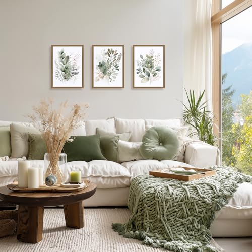 EisEver Watercolor Botanical Wall Art Set of 3, Sage Green Bathroom Wall Decor, Neutral Minimalist Floral Art Prints, Modern Farmhouse Plant Artworks for Living Room Bedroom Wood Framed 12x16 inch by EisEver - Used condition - Image 2