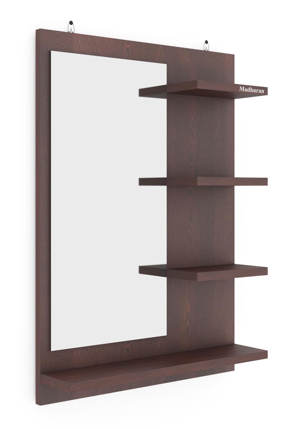 Madhuran Engineered Wood Wall Mounted Dressing Tables Mirrors with Storage Shelf (Matte Wenge) Living Room Bathroom Washbasin Office Home Fancy Rectangle Organizer 4
