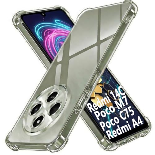 Image of Lustree Redmi 14C 5G / Redmi A4 /Poco M7 / Poco C75 Back Cover Case | Clear TPU Case with Four Corner Protection & Raised Guard |Protective Mobile Phone Cover for Redmi 14C 5G / Redmi A4 /Poco M7 / Poco C75