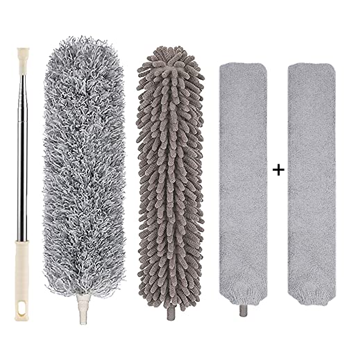 Microfiber Duster Cleaning Kit with 100 Inch Telescoping Extension Pole, Reusable Bendable Dusters, Washable Dusters for Cleaning Ceilings Fans…