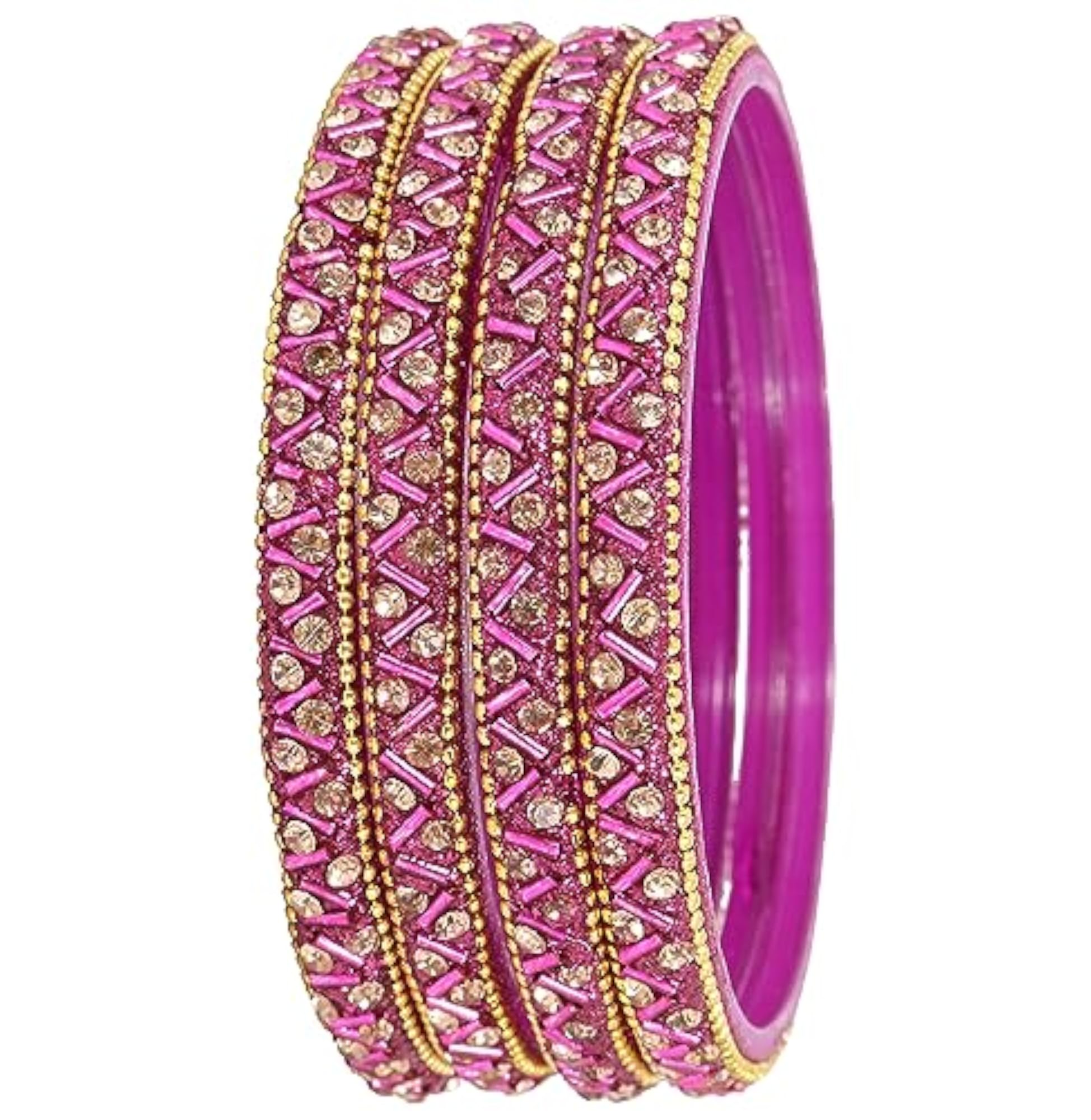 Glass Bangles Set Zircon Beads Women Bangles Pack of 8