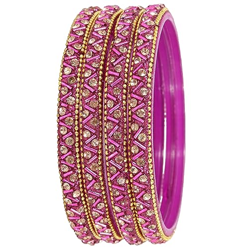 Image of NMII Glass Bangles Set For Girls and Women Studded Zircon Gemstone and Beads I women bangles I (Pack of 8)