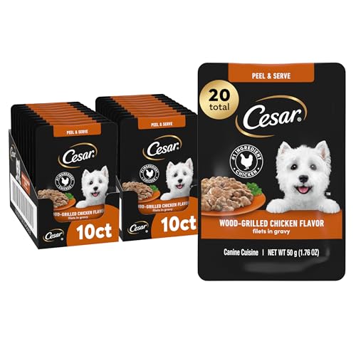 Image of Cesar Filets in Gravy Wet Dog Food Wood-Grilled Chicken, Wet Food for Dogs, 1.76 oz. Mini-Pouches, 20 Count